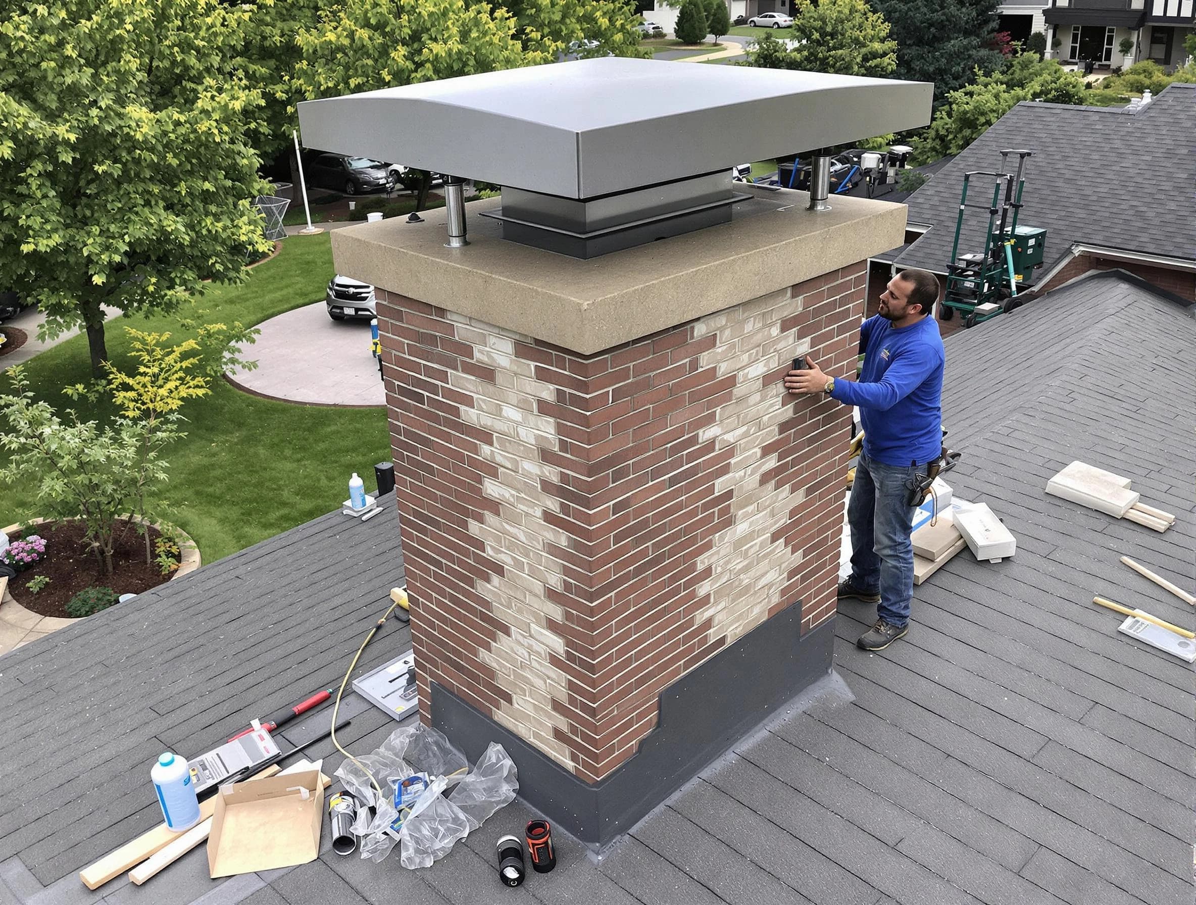 Fairmount Chimney Sweep team working on a custom chimney remodel in Fairmount, CO