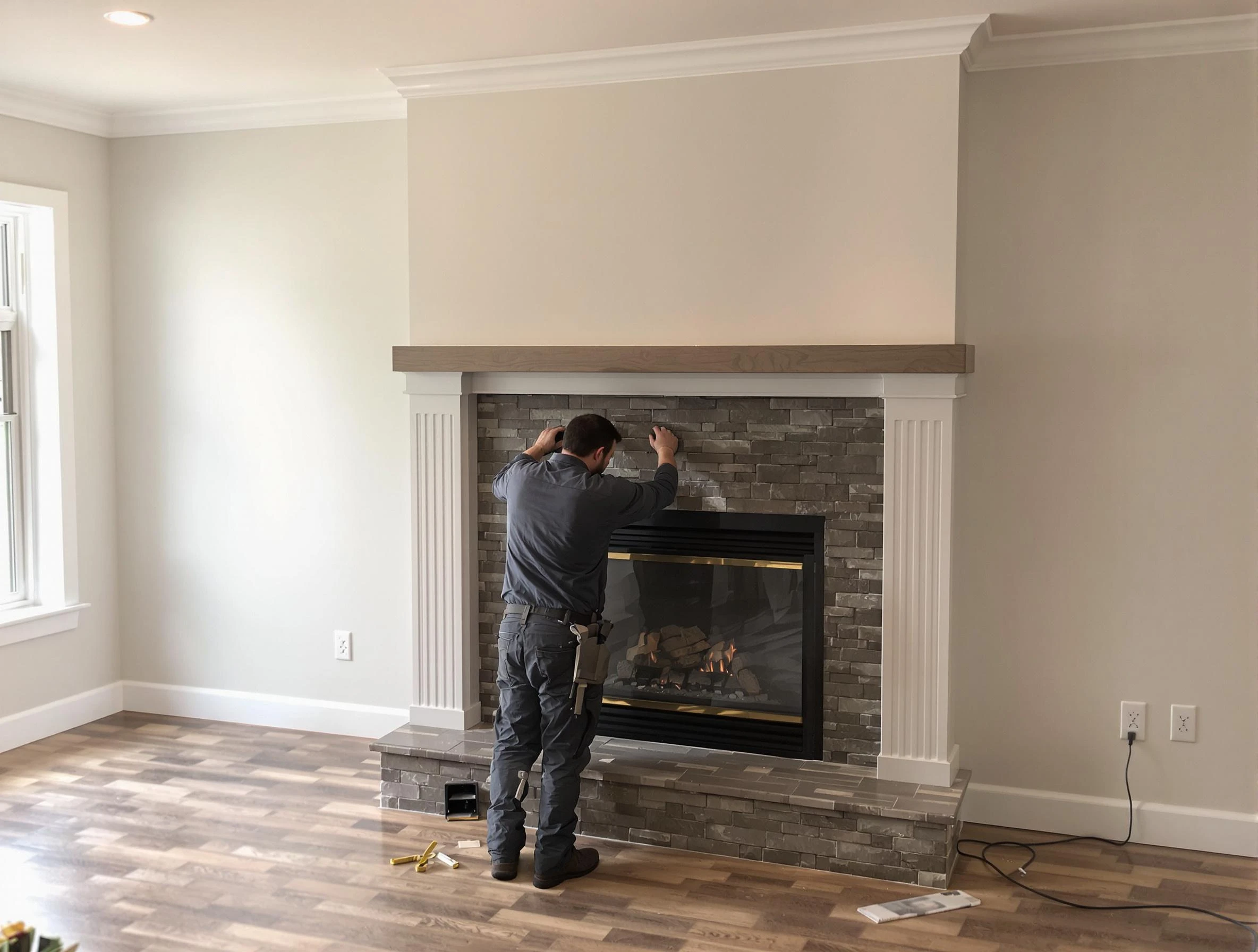 Fairmount Chimney Sweep finishing a custom fireplace install in Fairmount, CO